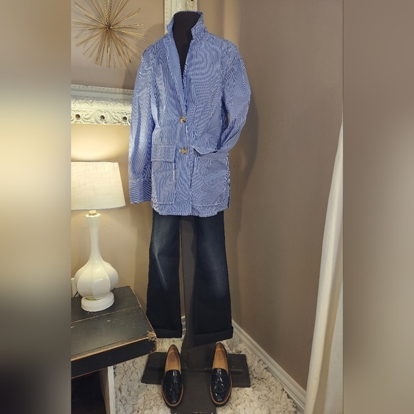 J. Crew Jackets & Blazers - Women's Blue Striped Cotton J. Crew Blazer Size 4